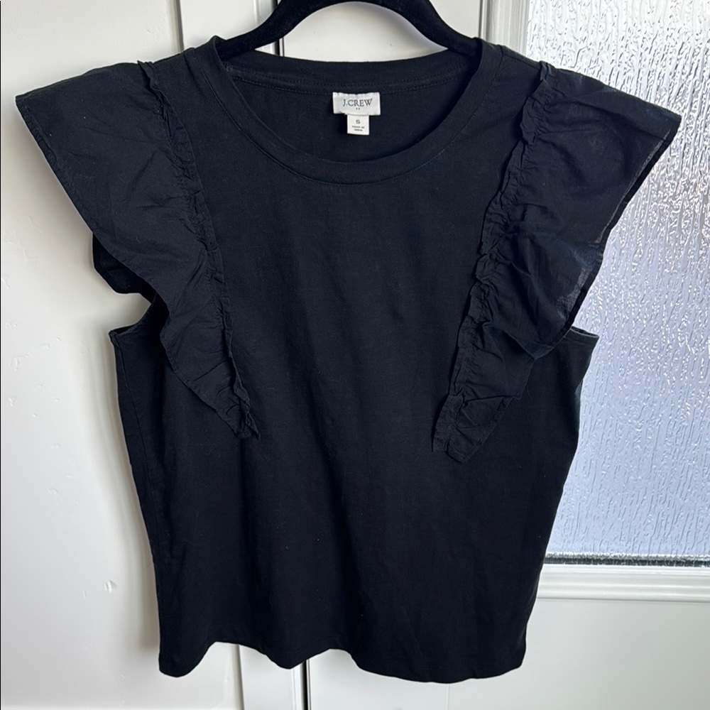 J. Crew Black Sleeveless Ruffled Muscle Tee